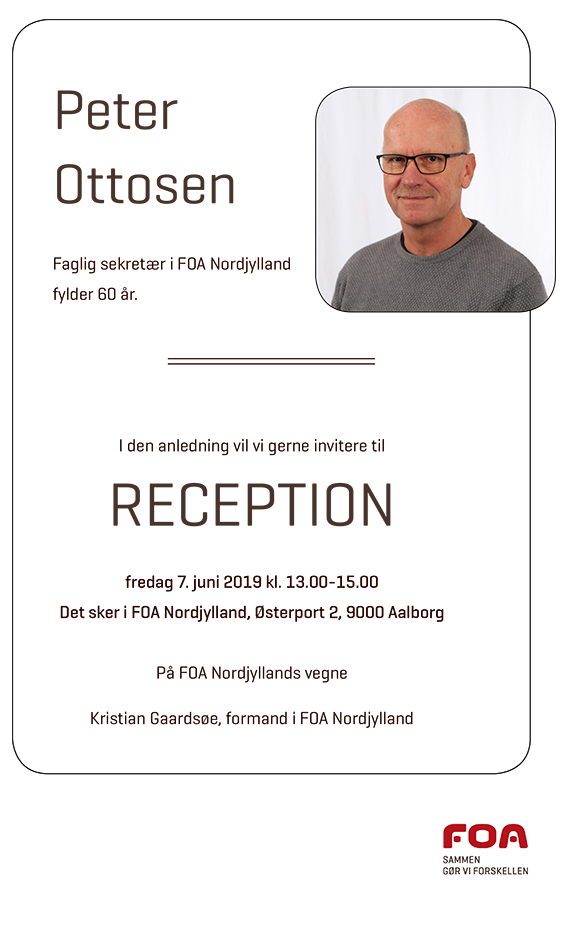 Invitation til reception for Peter Ottosen